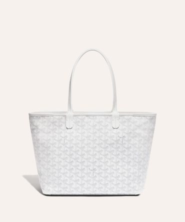 Goyard Goyardine Artois Tote PM White Canvas & Chevroches Calfskin Palladium Hardware