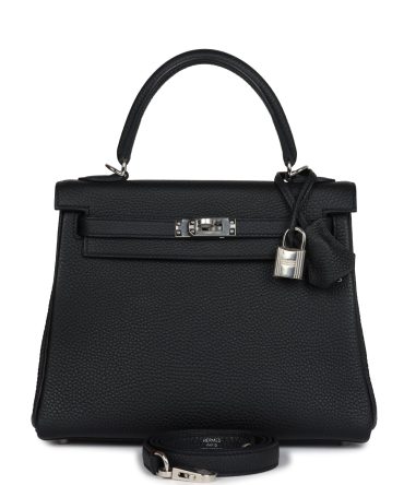 Hermes Kelly Retourne 25 Black Togo Palladium Hardware
