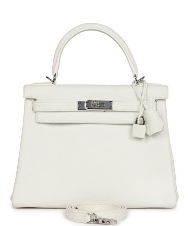 Hermes Kelly Retourne 28 White Clemence Palladium Hardware