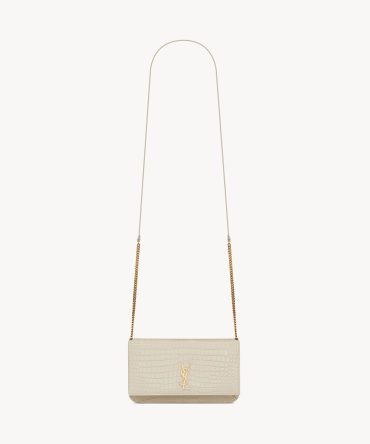 YSL Cassandre Phone Holder in Shiny Crocodile-Embossed Leather