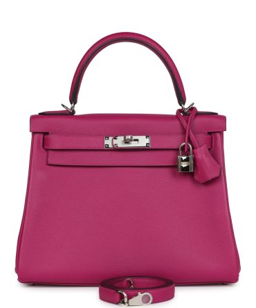 Hermes Kelly Retourne 28 Rose Poupre Evercolor Palladium Hardware