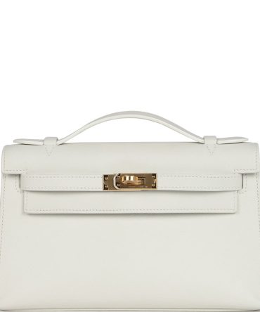 Hermes Kelly Pochette White Swift Gold Hardware
