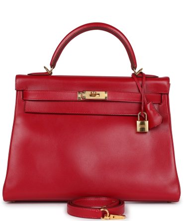 Hermes Kelly Retourne 32 Rouge Vif Tadelakt Gold Hardware