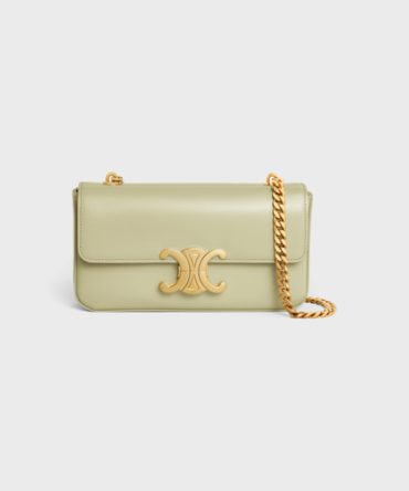 CHAIN SHOULDER BAG CLAUDE IN SHINY CALFSKIN ALMOND GREEN