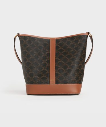 MEDIUM BUCKET IN TRIOMPHE CANVAS AND CALFSKIN TAN
