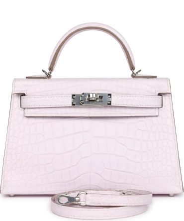 Hermes Kelly Sellier 20 Mauve Pale Boreal Satin Alligator Palladium Hardware