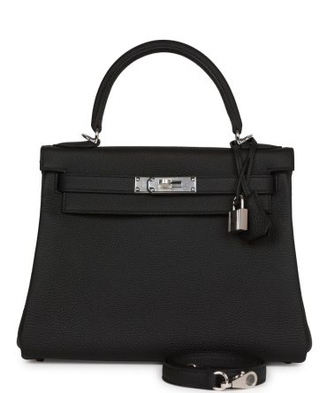 Hermes Kelly Retourne 28 Black Togo Palladium Hardware