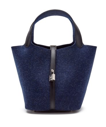 Hermes Blue Nuit Feutre Wool and Black Swift Picotin Lock 22 Palladium Hardware