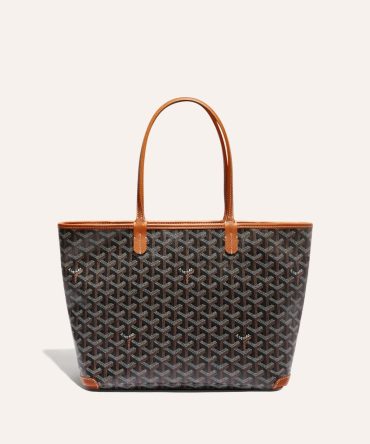 Goyard Goyardine Artois Tote PM Black Canvas & Brown Chevroches Calfskin Palladium Hardware