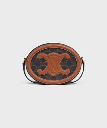 OVAL BAG CUIR TRIOMPHE IN TRIOMPHE CANVAS AND CALFSKIN TAN