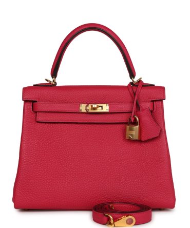 Hermes Kelly Retourne 25 Framboise Togo Gold Hardware