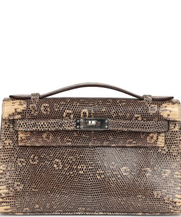Hermes Kelly Pochette Desert Varanus Salvator Lizard Palladium Hardware