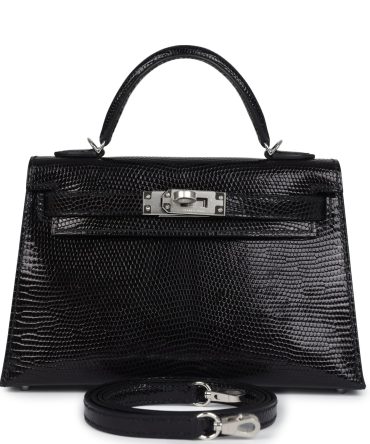 Hermes Kelly Sellier 20 Black Varanus Niloticus Lizard Palladium Hardware