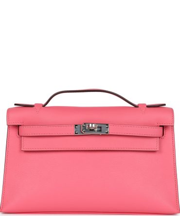 Hermes Kelly Pochette Rose Azalee Swift Palladium Hardware