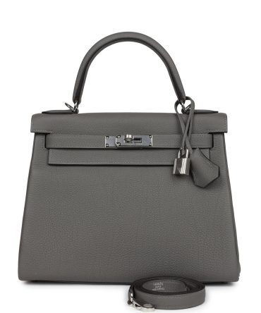 Hermes Kelly Retourne 28 Gris Meyer Togo Palladium Hardware