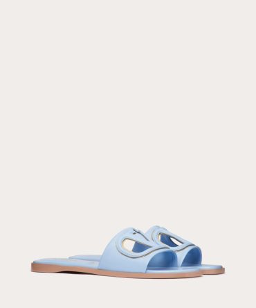 VLOGO CUT-OUT CALFSKIN SLIDE SANDAL