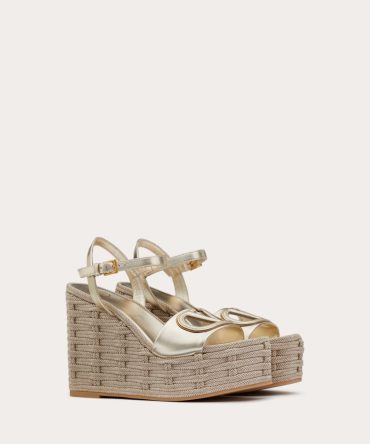 VLOGO CUT-OUT WEDGE SANDAL IN LAMINATED NAPPA LEATHER 110MM