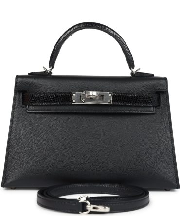 Hermes Kelly Sellier 20 Black Madame and Shiny Varanus Lizard Touch Palladium Hardware