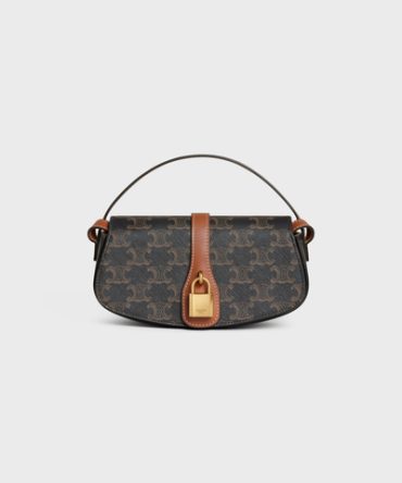 CLUTCH ON STRAP TABOU IN TRIOMPHE CANVAS AND CALFSKIN TAN