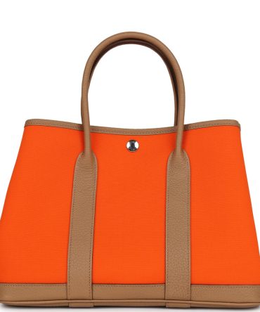 Hermes Garden Party 30 Orange Minium Toile and Biscuit Negonda Palladium Hardware