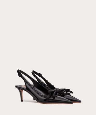 ROCKSTUD BOW SLINGBACK PUMP IN PATENT LEATHER WITH MATCHING STUDS 60MM