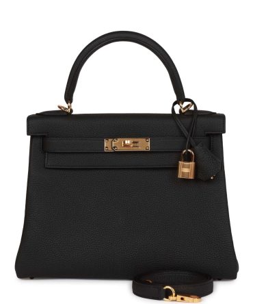 Hermes Kelly Retourne 28 Black Togo Gold Hardware