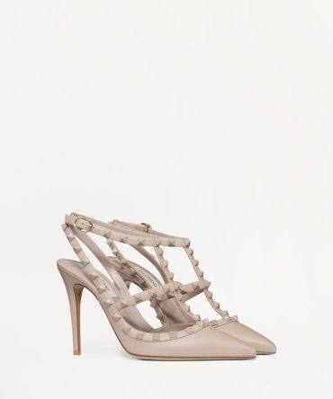 ROCKSTUD ANKLE STRAP PUMP WITH TONAL STUDS 100 MM