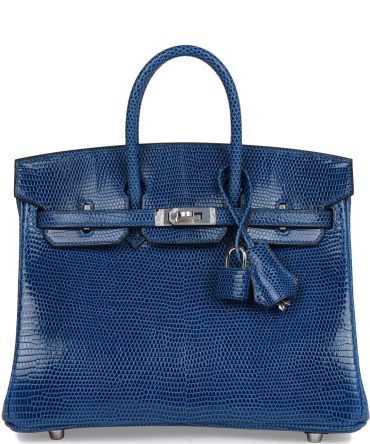 Hermes Birkin 25 Bleu Saphir Lizard Palladium Hardware