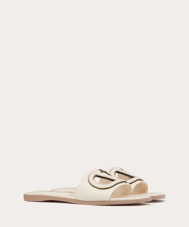 VLOGO CUT-OUT CALFSKIN SLIDE SANDAL