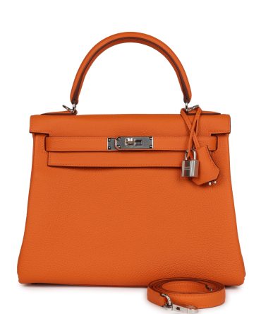 Hermes Kelly Retourne 28 Orange Togo Palladium Hardware