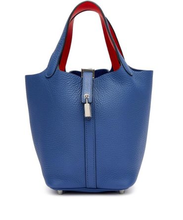 Hermes Bleu Brighton Clemence and Capucine Swift Verso Picotin Lock 18 Palladium Hardware