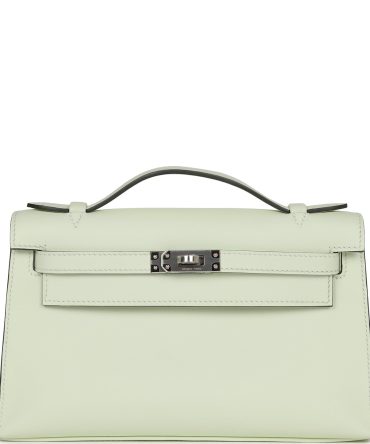 Hermes Kelly Pochette Vert Fizz Swift Palladium Hardware