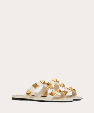 FLAT ROMAN STUD CALFSKIN SLIDE SANDAL