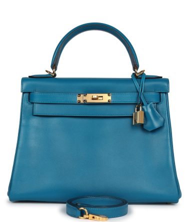 Hermes Kelly Retourne 28 Bleu Izmir Tadelakt Gold Hardware