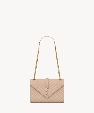 YSL Envelope Medium in Quilted Grain De Poudre Embossed Leather
