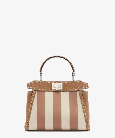 Fendi Peekaboo Mini Selleria and beige Pequin stripe fabric bag with 336 hand-sewn topstitches