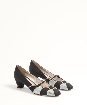 BOWOW PUMPS IN MOIR?? FABRIC WITH CRYSTALS 45MM