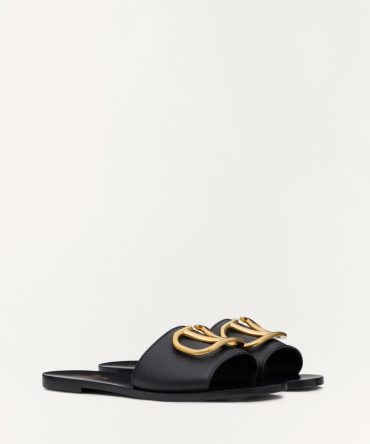 VLOGO SIGNATURE SLIDE SANDAL IN GRAINY COWHIDE WITH ACCESSORY