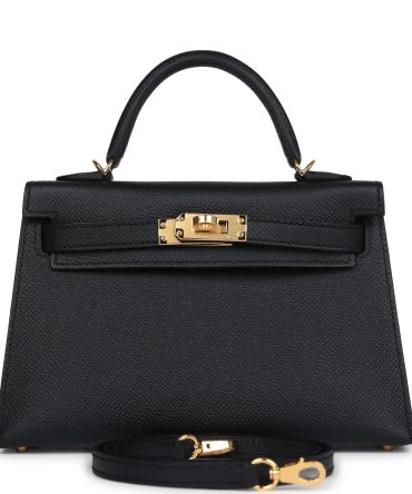 Hermes Kelly Sellier 20 Black Epsom Gold Hardware