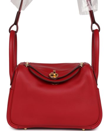 Hermes Mini Lindy Rouge Casaque Swift Gold Hardware