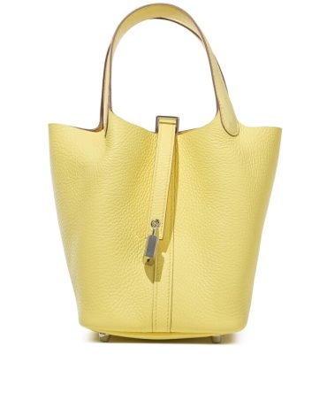 Hermes Lime Clemence and Ostrich Touch Picotin Lock 18 Palladium Hardware