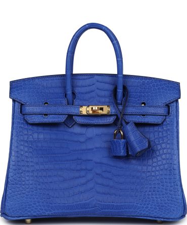 Hermes Birkin 25 Bleu Royal Matte Porosus Crocodile Gold Hardware