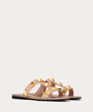 FLAT ROMAN STUD CALFSKIN SLIDE SANDAL
