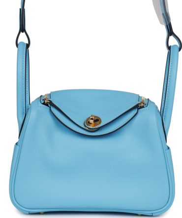 Hermes Mini Lindy Celeste Swift Gold Hardware