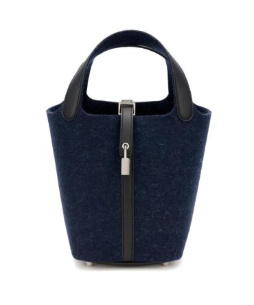 Hermes Bleu Nuit Feutre Wool and Black Swift Picotin Lock 18 PM Palladium Hardware