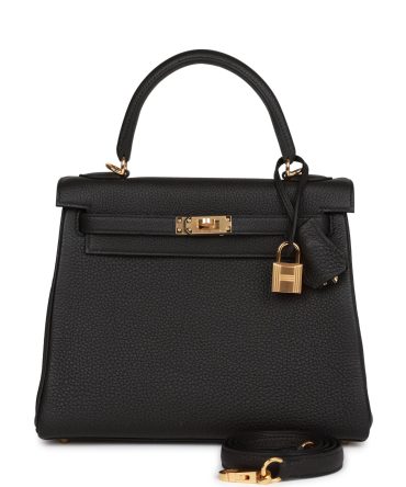 Hermes Kelly Retourne 25 Black Togo Gold Hardware